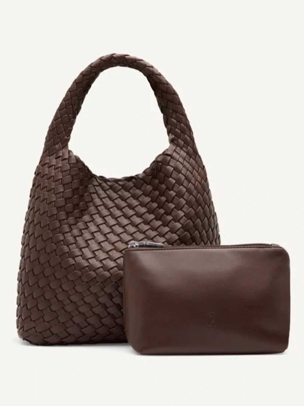 NWT Rylan Alt-Leather Small Woven Tote brown (with pouch and dust bag)